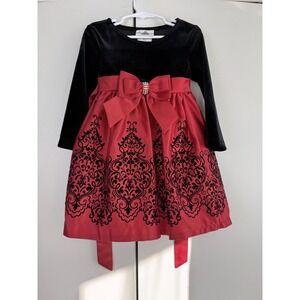 Rare Editions Girls 3T Black Velvet Red Damask Holiday Christmas Dress H737422